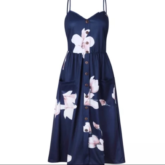 ⚡️HP!⚡️Navy blue floral cami button midi dress - Picture 4 of 5